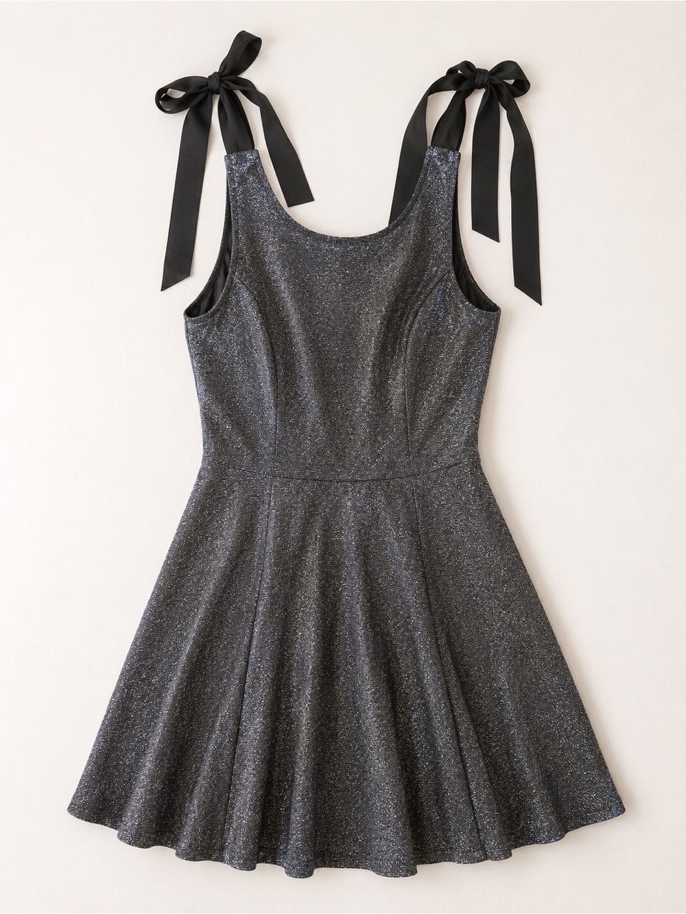 Metallic Tie-Shoulder Dress in Black